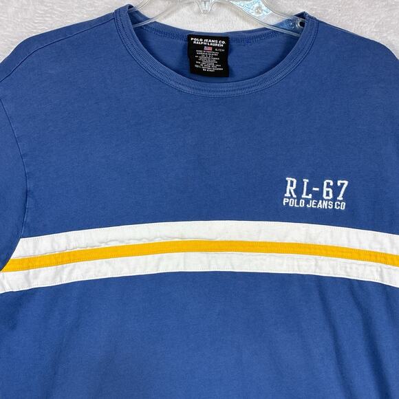 Vtg Ralph Lauren Polo Jeans Co Embroidered Logo Shirt Mens S Gray Blue Striped - Picture 1 of 6